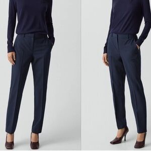 Theory Rosel SH Sevonah Stretch Wool Slightly Tapered Leg Pants Navy Blue sz 2